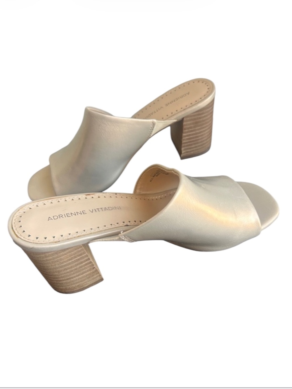 Adrienne Vittadini Albi Cream Block Heel Slide Sandals Women’s 8